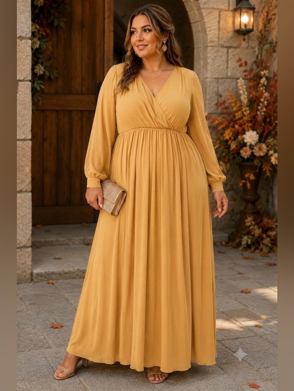 Baltic Born Mustard Long-Sleeve V-Neck Maxi Dress - XXXL